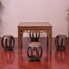 慢象红木家具非洲鸡翅木（学名：非洲崖豆木）餐桌椅组合  全实木八仙桌四方中式棋牌桌家用八仙桌正方形 圆鼓凳五件套