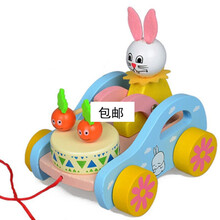 七夕情人节礼物拖拉学步拉线手拉宝宝2岁儿童拉着走的小狗拉绳牵引拉拉车玩具送女友 兔子拉车