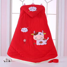 新生儿包被春夏婴儿抱被初春季外出红色连帽包被产房包裹被子巾包单 红色小牛牛【春夏舒适款】