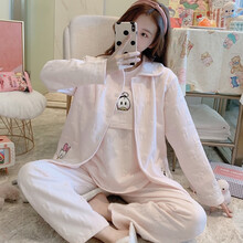 新玛丽拉月子服秋冬加厚空气棉三件套纯棉产后孕妇睡衣哺乳春秋产妇喂奶家居服 LQ-35325#粉色 XL码 110-140斤