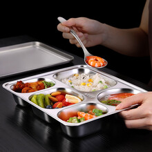 【德国品牌】SSGP304不锈钢饭盒上班族分隔学生餐盒保温便当盒餐具分格餐盘快餐成人女男四格大容量 五格22*28*4cm（全钢盖）