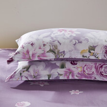 肤魅尔 全棉枕套一对两只纯棉2只枕头套48*74枕套单人双人枕套 爱的花海紫 48X74cm枕套一对两只