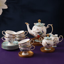 INGRI（英格丽）高颜值国潮骨瓷下午茶具中国风轻奢陶瓷高档精致咖啡杯碟套装器具 15件套娜蓝（大壶1奶壶1糖壶1杯6碟6）