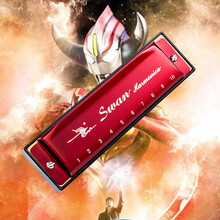 欧布奥特曼红凯口琴同款天鹅10孔布鲁斯初学者学生儿童男女孩自学入门用刻字 红色+曲谱+教程视频