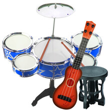 儿童架子鼓初学者练习鼓宝宝仿真爵士鼓乐器音乐玩具五鼓1-3-6岁 大号蓝色五鼓+椅子+吉他