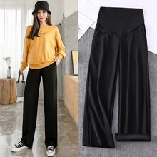 敏潮格伦秋潮妈外穿怀孕期宽松时尚休闲显瘦 冰丝阔腿裤子孕妇冬装 1815秋款黑色 M
