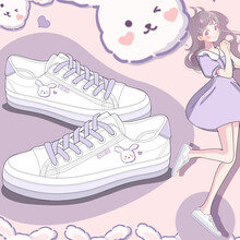 艾米与麦麦紫色星球鞋2021夏季新款果冻帆布鞋女韩版百搭低帮透气学生软妹板鞋梦幻少女心印花鞋子休闲鞋 紫色小兔 38码/按平时尺码选择