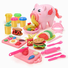 勾勾手（gougoushou） 橡皮泥彩泥粘土模具儿童手工面条机3-6岁男女孩DIY益智玩具 小猪女孩款-粉色 彩泥面条机21件套