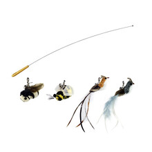 田田猫加长钢丝杆逗猫棒替换头猫咪用品猫玩具耐咬逗猫器猫用品 木柄钢丝裸杆+4个替换头