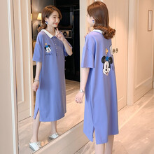 孕妇装夏装新款孕妈装夏天韩版雪纺孕妇连衣裙中长款时尚潮妈孕妇裙子夏季外穿 蓝色 L