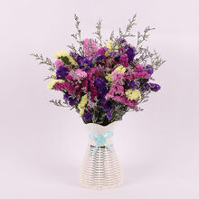 勿忘我干花花束真花花卉 家庭家居室内装饰品摆件客厅 满天星插花 (4色加情人草20支)+梅花口白花篮