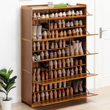 木马人 带门大鞋柜简易多功能客厅玄关柜子多层木质北欧小鞋架简约家用楠竹换鞋凳防尘鞋架子多容量鞋凳置物 【翻门设计】升级款-九层100cm长（带顶板）