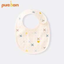 pureborn博睿恩婴儿小围嘴纯棉印花吐奶口水巾男女宝宝吃饭围兜 编织爱心 均码