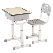 小学生课桌椅可升降桌椅组合 儿童书桌学习桌椅套装家用写字桌培训班辅导班学校桌子椅子 浅灰色刨花桌面