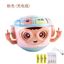 儿童1岁婴儿拍拍鼓宝宝益智眨眼不倒翁鼓音乐玩具手拍鼓早教小孩玩具 不倒翁手拍鼓【马卡龙红色】+3节5号充电套装