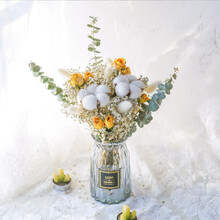 玫瑰满天星向日葵干花花束ins网红摆件真花家居装饰摄影干花道具 梦幻棉花+灰瓶 干树枝