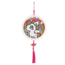 儿童钻石画满钻手工diy制作材料包粘贴幼儿园礼物女孩贴画玩具 小马+玻璃圆框+流苏