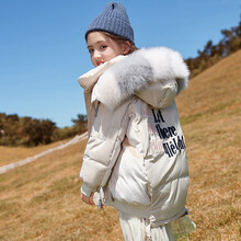 优卡缇（YOUKATI）童装羽绒服女童中长款儿童中大童2021新款韩版洋气女孩外套加厚冬装女大童 米白色 130cm