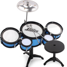 儿童玩具架子鼓 仿真爵士鼓音乐玩具打击乐器早教男女孩3-6岁 五鼓架子鼓蓝色【带凳子】