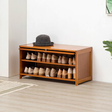 木马人 多功能翻门多层鞋架子简易落地卧室客厅翻盖鞋柜宿舍实木门口防尘家用门后经济型楠竹收纳置物架 【升级翻门】三层80长（加深宽度32cm）