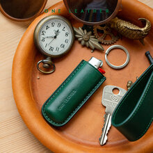 一皮one leather 比克BIC J3打火机皮套个性树膏头层牛皮男生礼物七夕礼品 复古绿