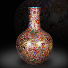 示优景德镇陶瓷器手绘掐丝珐琅彩万花凤凰天球花瓶中式家居收藏工艺品