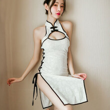 GFM情趣内衣 复古立领透视旗袍装 绑带民国风睡衣 侧开叉夜店风情趣睡裙 角色扮演制服诱惑 7924白