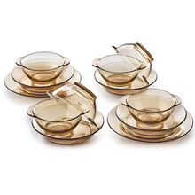 康宁餐具套装 Corningware茶色耐热玻璃透明碗碟盘套装家用4-6人适用10/12件组 茶色12件组（双耳碗6+深盘4+平盘2）