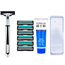 爵士狼 男士双层剃须刀 旋转手动剃须刀 刮胡刀双层刀片老式胡须刀通用刀架刀头 1刀架+6刀头+剃须膏（含收纳盒）