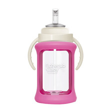 趣乐贝比（CherubBaby）吸管杯 玻璃吸管奶瓶儿童水杯宽口径奶瓶吸管杯重力球 240ml桃红粉