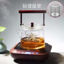 容山堂耐热玻璃煮茶器防烫提梁泡茶烧水壶花茶具蒸茶器电陶炉套装 锤纹方把提梁壶+小容红檀木茶炉