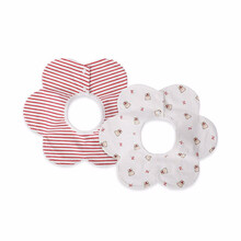 小米米（minimoto）婴儿防水棉围兜宝宝吃饭围嘴儿 经典小熊/29*25cm/大红条纹+米白印花