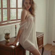 GFM性感情趣内衣 性感露背仙女吊带超短裙 蕾丝透视睡裙 小大胸情趣睡衣女诱惑透明丁字裤内裤7539白