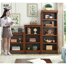 简易实木书柜美式实木书柜书架落地学生中式书橱组合书架 置物架 简约现代 两层书柜 深胡桃(不安装) 0.6-0.8米宽
