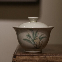 素以 景德镇古青釉草木灰盖碗单个茶杯不烫手泡茶大号陶瓷功夫茶具茶碗 古青釉盖碗-大业有成