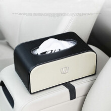 汽车抽纸盒绑带固定式车载车内用纸巾盒套座式创意仪表台扶手箱餐巾纸盒皮质本田日产荣威名爵宝骏WEY领克 本田标米黑色纸巾盒绑带式