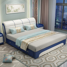 泽恩斯曼 床1.8米双人婚床主卧现代简约榻榻米软包皮床卧室家具 (真皮床5D床垫2柜 1800*2000标准床