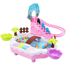 爸爸妈妈钓鱼玩具 电动旋转钓鱼池 自动爬梯带磁性可装水音乐钓鱼台带USB 1567-8儿童玩具