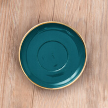 金裕尊轻奢网红咖啡杯碟欧式小奢华小精致家用套装陶瓷马克杯英式下午茶具杯子带盖勺北欧ins风格 绿指环 1碟 普包