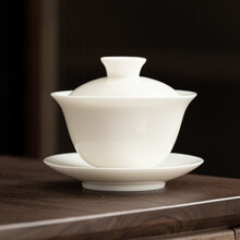 乐叙 羊脂玉盖碗茶杯德化白瓷三才杯大号功夫茶碗家用单个陶瓷泡茶盖碗 羊脂玉盖碗-会心160ml