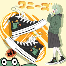 艾米与麦麦2021夏季新款韩版卡通帆布鞋女学生黑色高帮软妹板鞋ulzzang百搭休闲鞋 小鳄鱼 40码 鞋型偏瘦/可选大一码