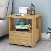 帅力 床头柜 北欧卧室床边桌沙发边几双层储物收纳柜 浅胡桃色带抽屉小桌子SL8281Z