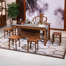 寻古红木家具非洲鸡翅木（学名：非洲崖豆木）茶桌椅组合实木新中式办公室泡茶桌茶台O 146茶桌+卷书椅+圆腿方凳