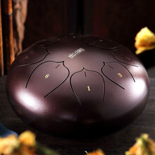 hluru鲁儒莲花鼓8音12英寸空灵鼓初学者钢舌鼔色空鼓手碟儿童打击乐器 12寸8音莲花款（深储色）