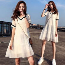孕妇装夏装中长款孕妇连衣裙宽松舒适孕妇裙夏时尚孕妈装夏天外出新款套装孕妇上衣裙子 白色裙 M