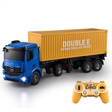 DOUBLE E 双鹰 奔驰遥控起重机运输平板拖车电动汽车模型玩具工程车吊车大卡车儿童男孩 60厘米奔驰集装箱卡车（含2块充电电池组）