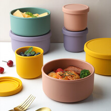 舍里硅胶食品保鲜盒密封罐家用上班族便携带盖保鲜碗加热便当饭盒 粉色套装