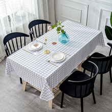 浪漫满屋 北欧餐桌布防水防油防烫免洗PVC网红桌布书桌ins学生茶几桌垫布艺 白色格子 100*140厘米