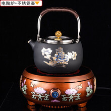 爱拓思电陶炉茶炉煮茶器家用迷你泡茶炉静音小型单炉复古铸铁茶壶套装办公室烧茶光波炉茶具玻璃煮水泡茶器 红古铜陶炉+不锈钢1.2升印花壶