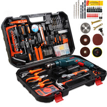 家用电动手工具套装电钻冲击钻五金电工专用维修多功能万用工具箱组套可以打混凝土 【可以打混凝土】冲击钻套装